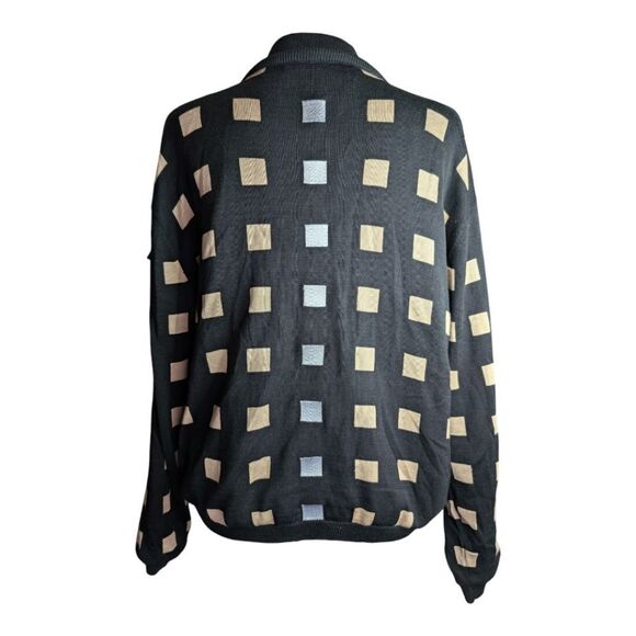 Jamie Sadock black geometric pattern silk blend lined zipup cardigan Medium - Picture 3 of 7